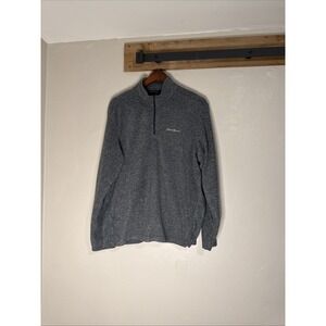 Eddie Bauer 1/4 Zip Fleece Sweater Polyester Mock Neck Gray Men's Size XL